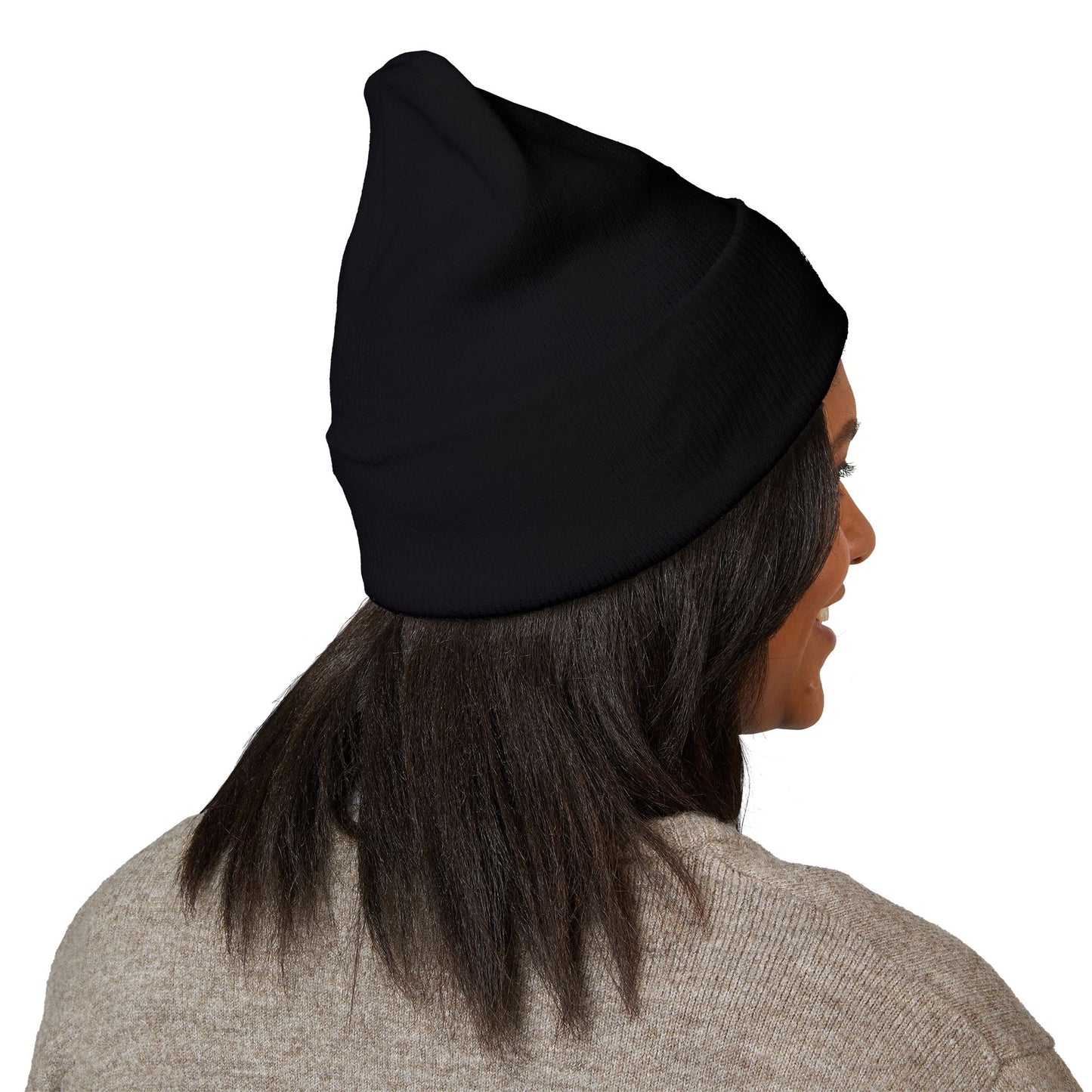 Embroidered Diamond Skull Cuffed Beanie — Minimal Gothic Winter Hat