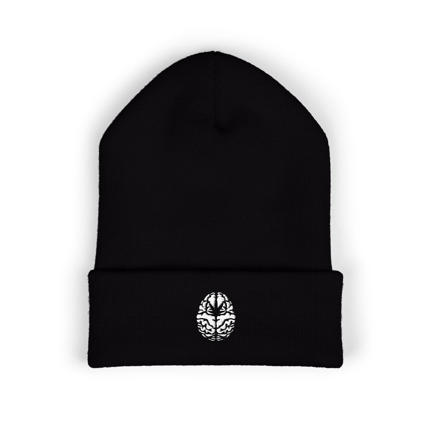 Embroidered Diamond Skull Cuffed Beanie — Minimal Gothic Winter Hat