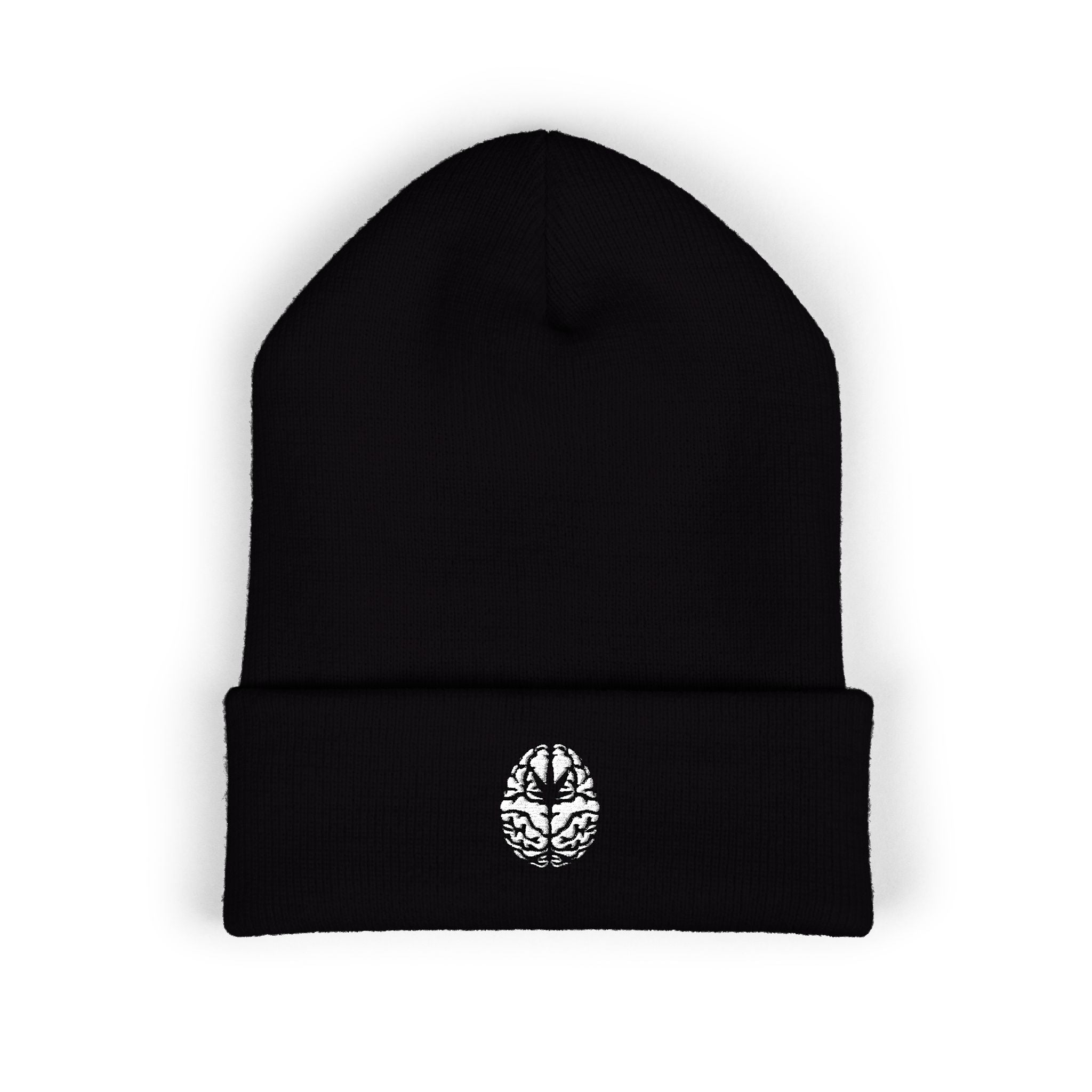 Embroidered Diamond Skull Cuffed Beanie — Minimal Gothic Winter Hat