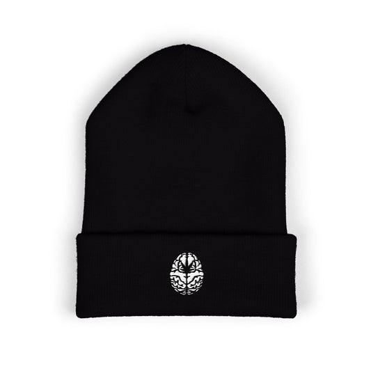 Embroidered Diamond Skull Cuffed Beanie — Minimal Gothic Winter Hat
